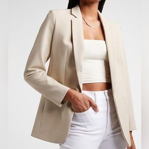 Express Super Soft Twill Neutral Tonal Plaid Boyfriend Blazer Jacket